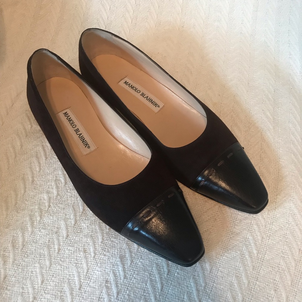 EUC Manolo Blahnik Brown Suede and Leather Flats